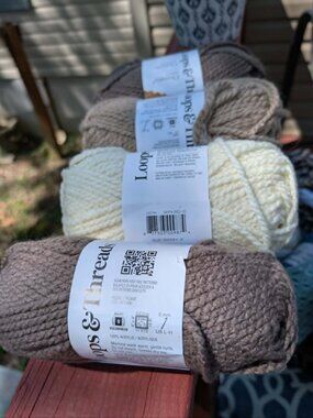 Loops and Threads 5 bulky yarn-pecan,off white,and taupe